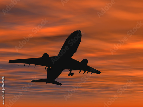 Conceptual plane silhouette at sunset