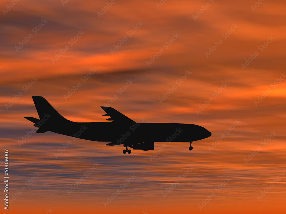 Conceptual plane silhouette at sunset Conceptual plane silhouette at sunset