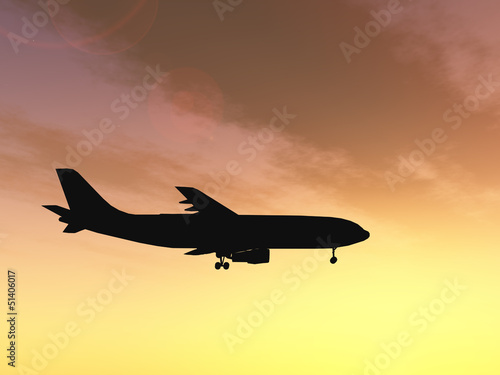 Conceptual plane silhouette at sunset