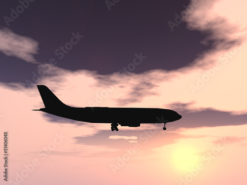 Conceptual plane silhouette at sunset