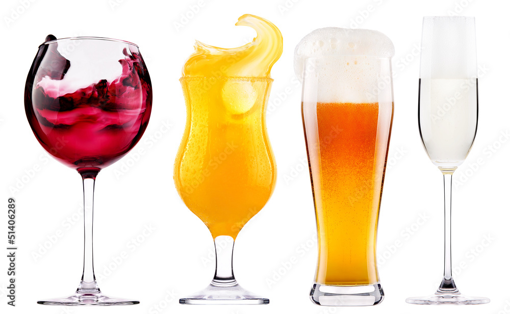 Collection of different images of alcohol isolated