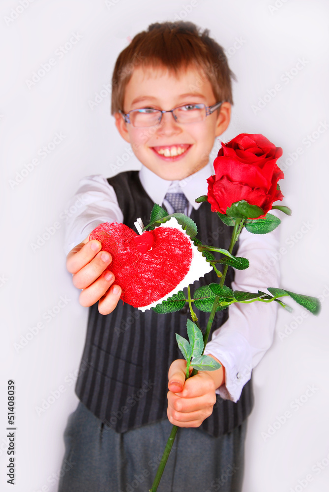 boy with red rose and heart boy with red rose and heart