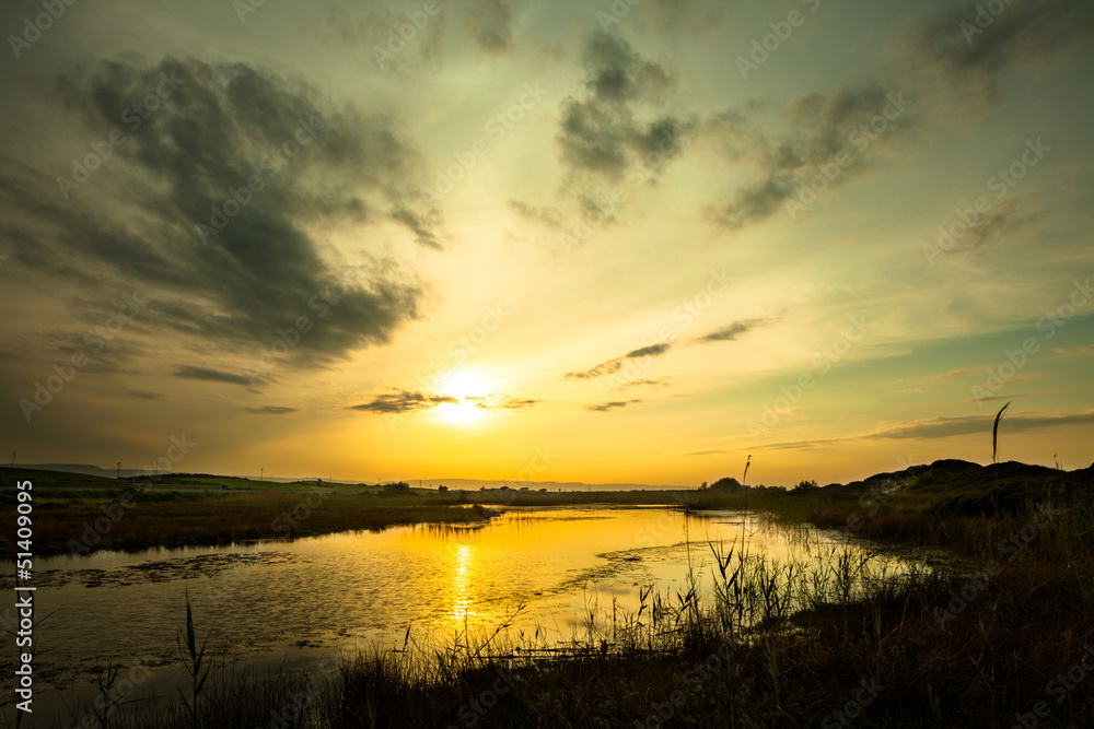Pond at Sunset, Pilone, Ostuni, Italy. Pond at Sunset, Pilone, Ostuni, Italy.