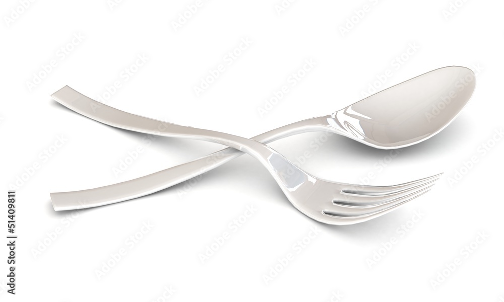 white plastic fork and spoon in a 3-d visualization white plastic fork and spoon in a 3-d visualization