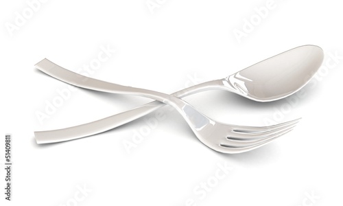 white plastic fork and spoon in a 3-d visualization