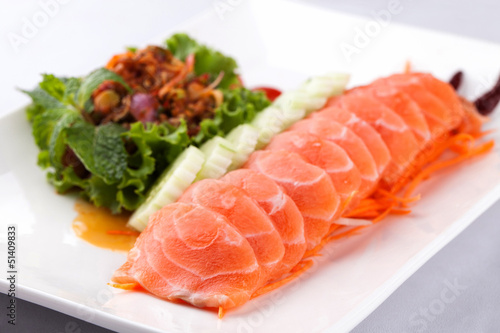 sashim salmon with spicy salad