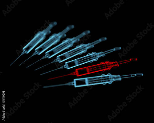 Syringes  3D xray red and blue transparent 