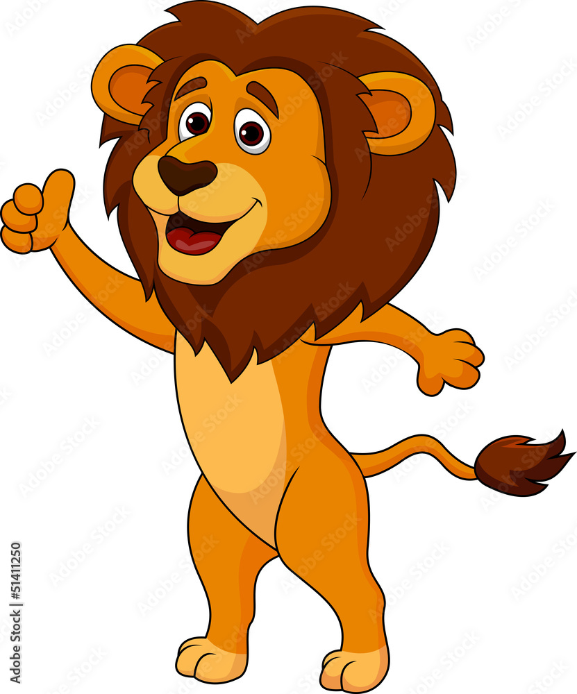 Obraz premium Cute lion cartoon thumb up