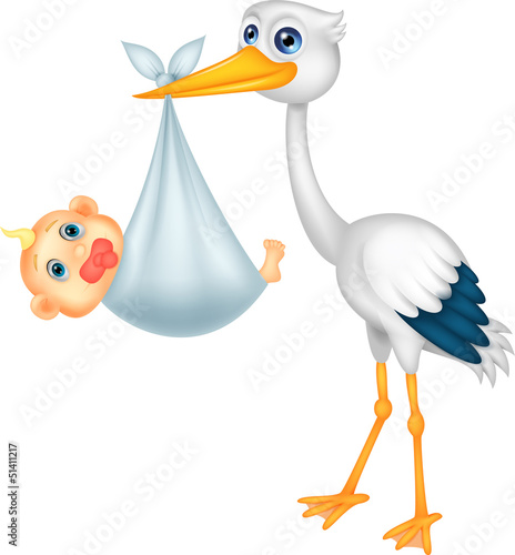 Cute stork carying baby