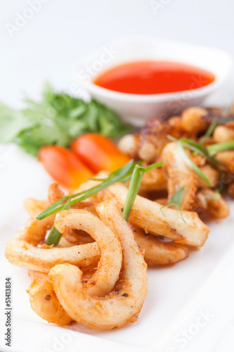 fried octopus with chili sauce