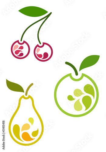 Stylized fruits - cherry, apple and pear