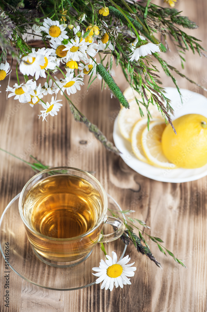 Herbal tea with camomile and lemons Herbal tea with camomile and lemons