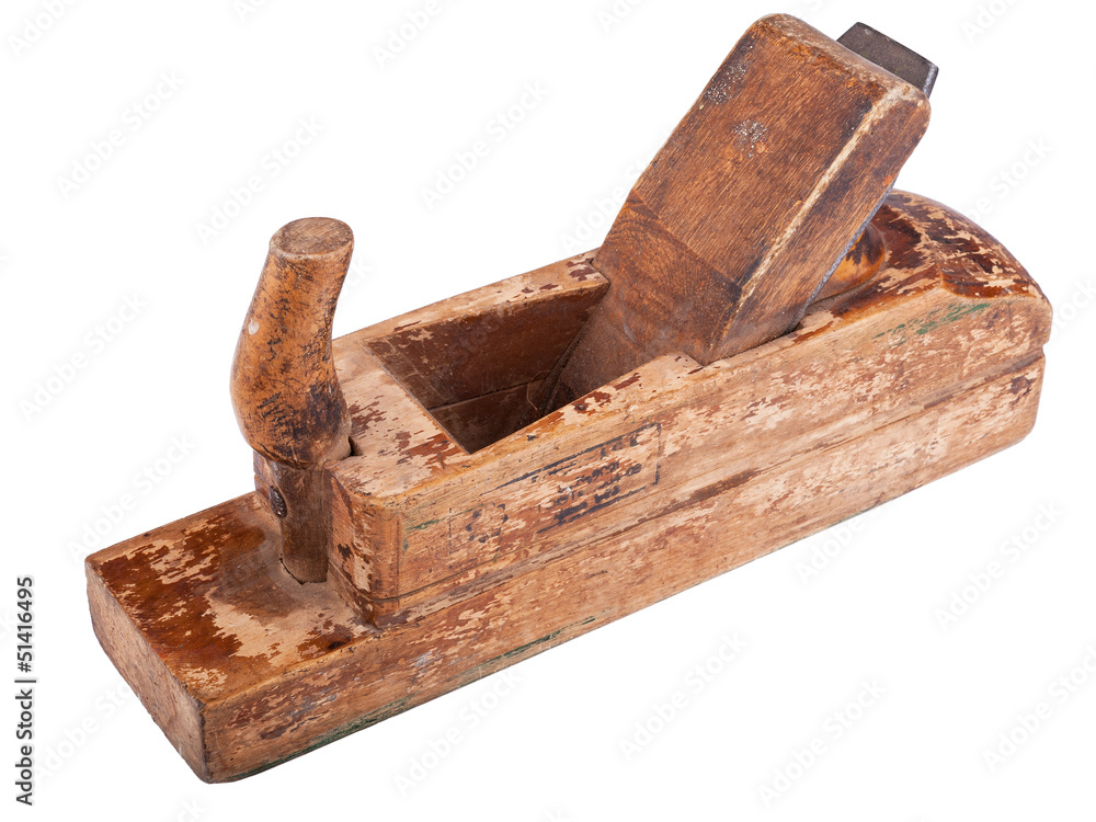 Old wooden jointer isolated on a white background Old wooden jointer isolated on a white background