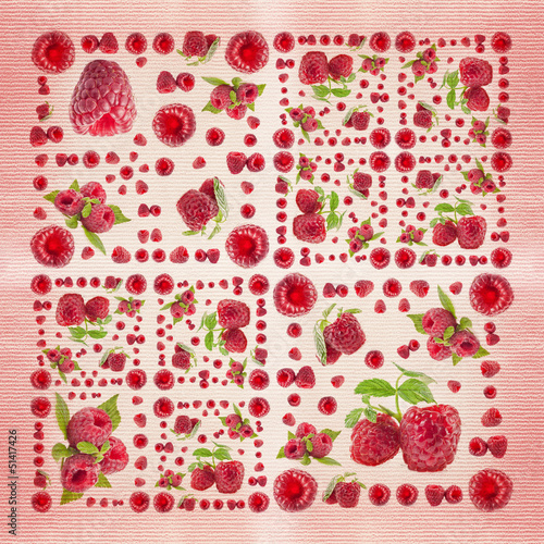 Raspberry background on textured paper (Print on a napkin)