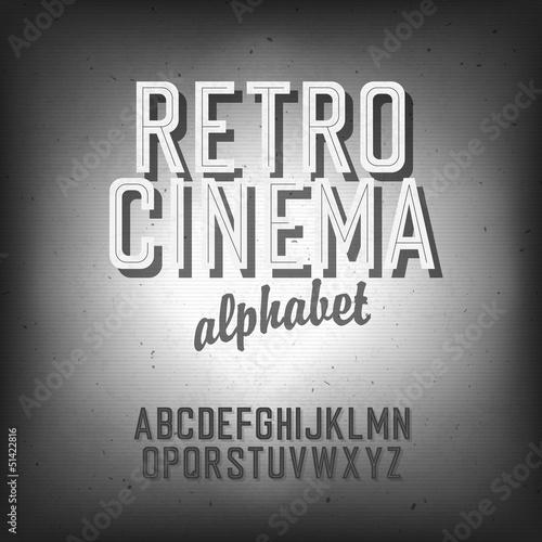 Old cinema styled alphabet. With textured background, vector, EP #51422816
