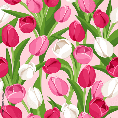 Fototapeta Naklejka Na Ścianę i Meble -  Seamless background with colored tulips. Vector illustration.