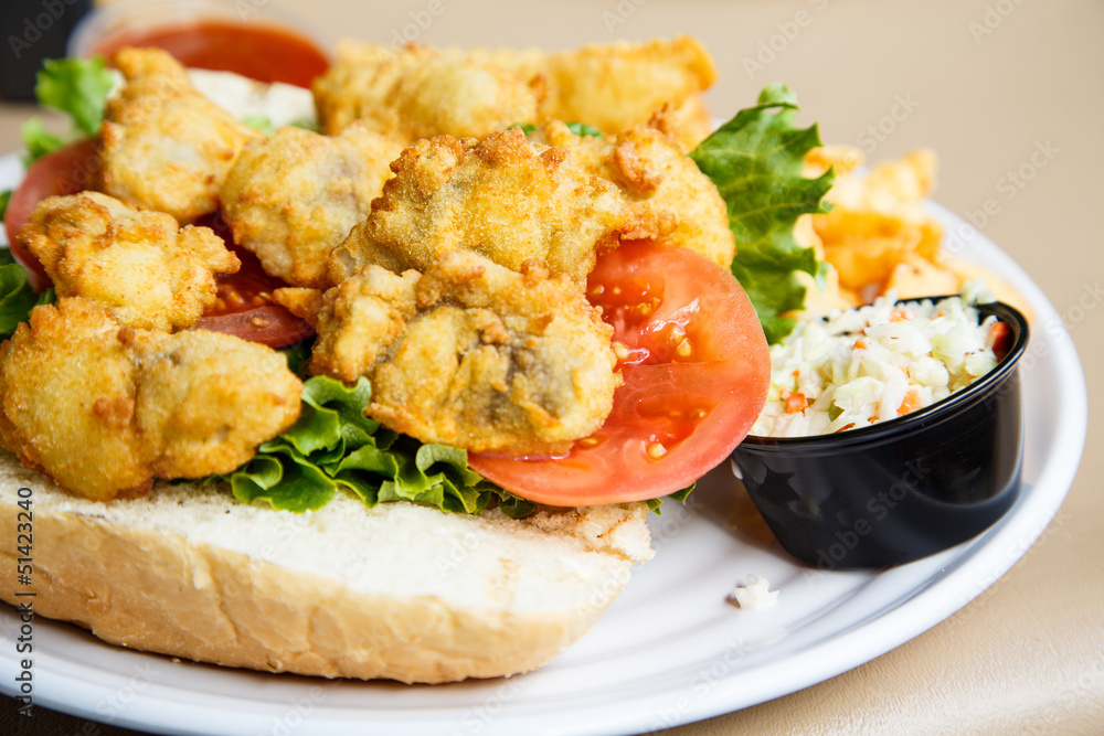 Oyster Po-Boy with Fries Oyster Po-Boy with Fries