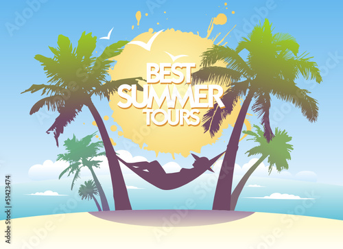 Best summer tours design template with tropical landscape 
