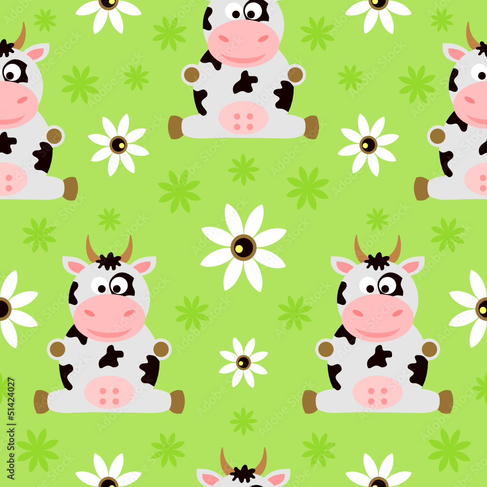 Seamless background cartoon with funny cow Seamless background cartoon with funny cow