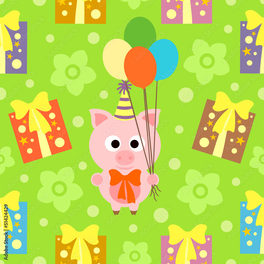 Fototapeta premium Seamless background with funny pig