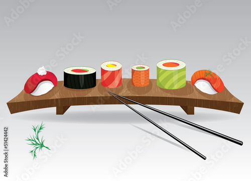 Sushi details of japanese cuisine. Vector illustration