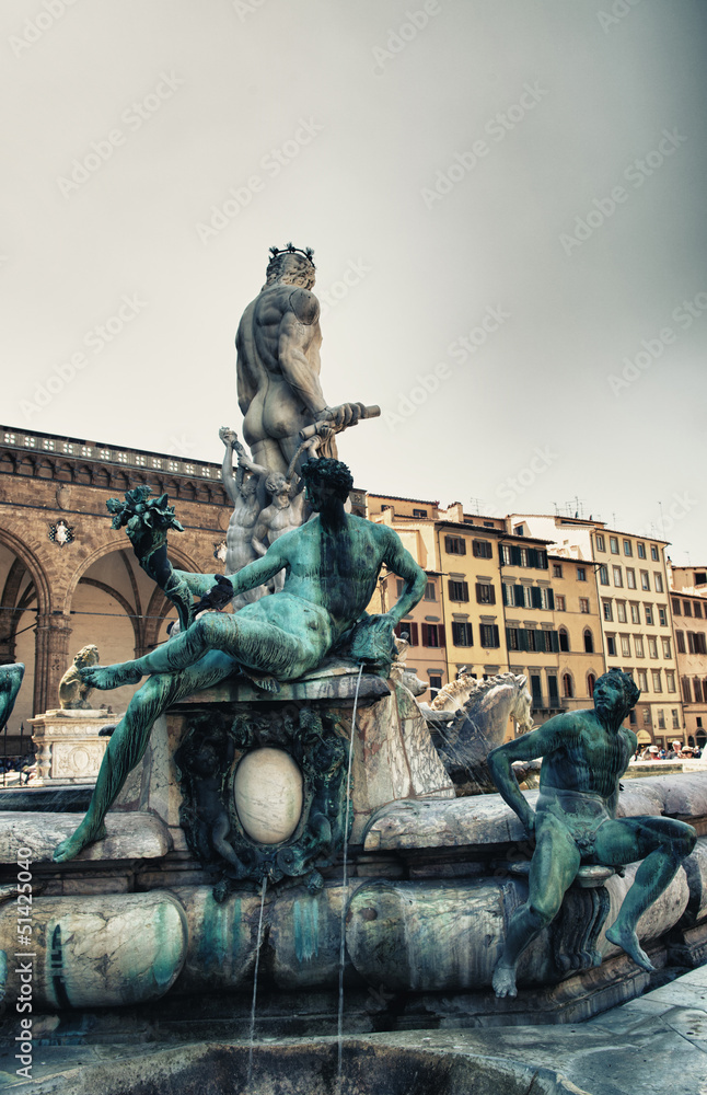 View on Piazza della Signoria and Fountain of Neptune in Florenc