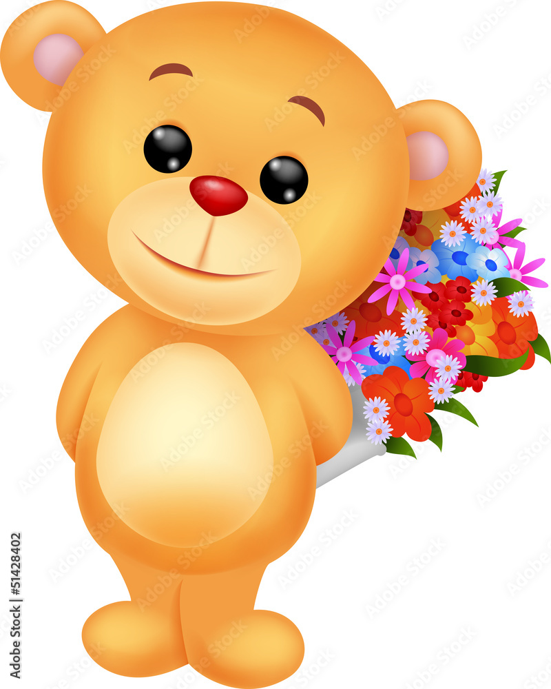 Cute bear holding flower bucket Cute bear holding flower bucket