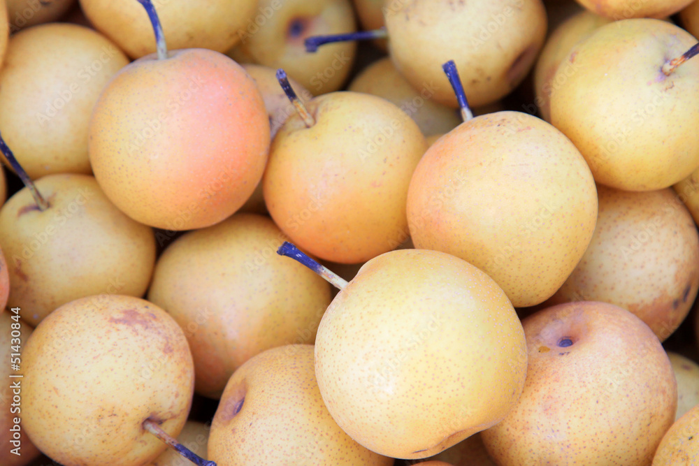 pears are stacked together in a market pears are stacked together in a market