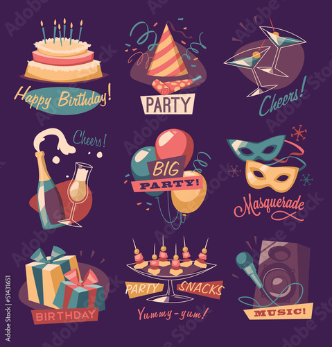 Retro party emblems