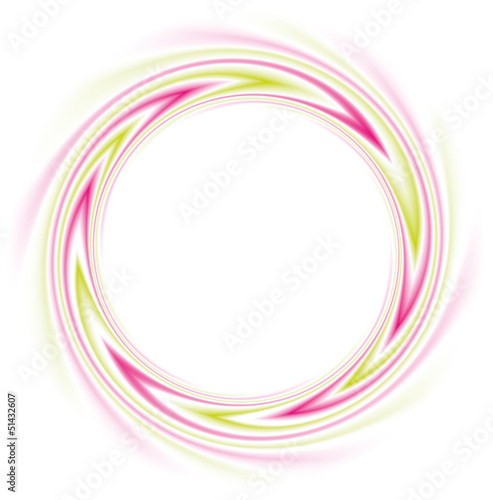 Vector round frame of swirling lines of pink and green color