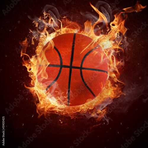 Hot basketball in fires flame