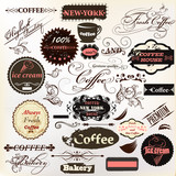 Calligraphic design elements and vintage labels for  cafe design