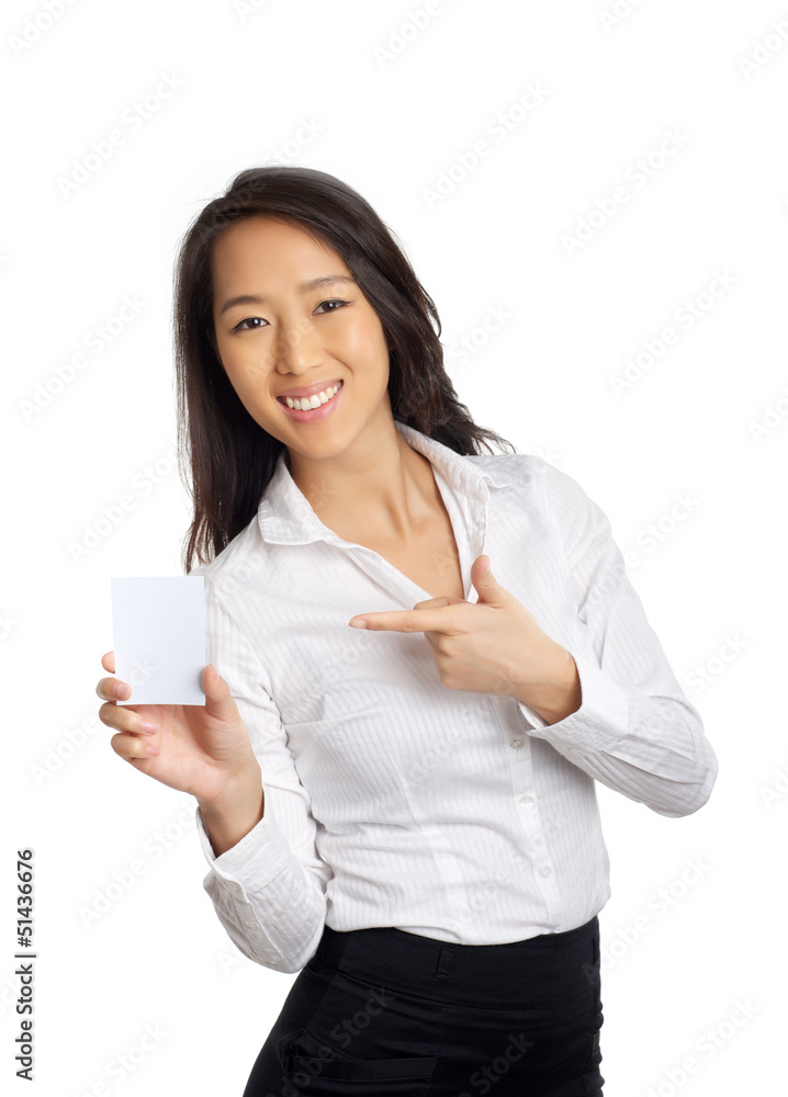 Business Asian Woman pointing blank paper Business Asian Woman pointing blank paper