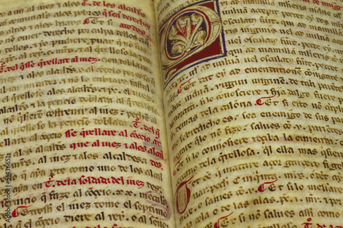 Close up of an antique illustrated medieval book