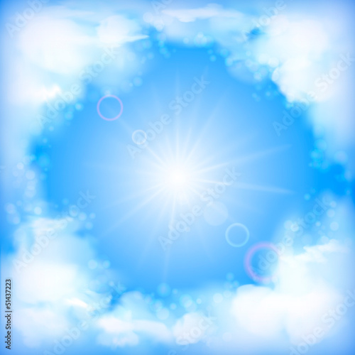 Sky vector design, white clouds, sun, blur