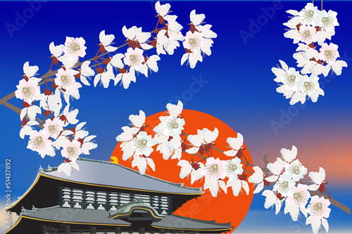 pagoda and tree white blossom