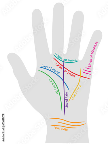 Colorful labeled illustration about hand reading – Vector