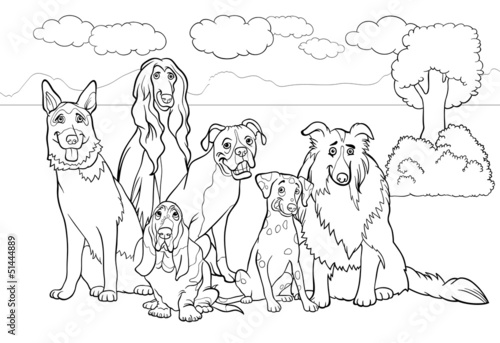 purebred dogs cartoon for coloring book