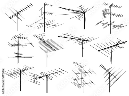 Canvas Print Set of silhouettes of different television aerial wire.