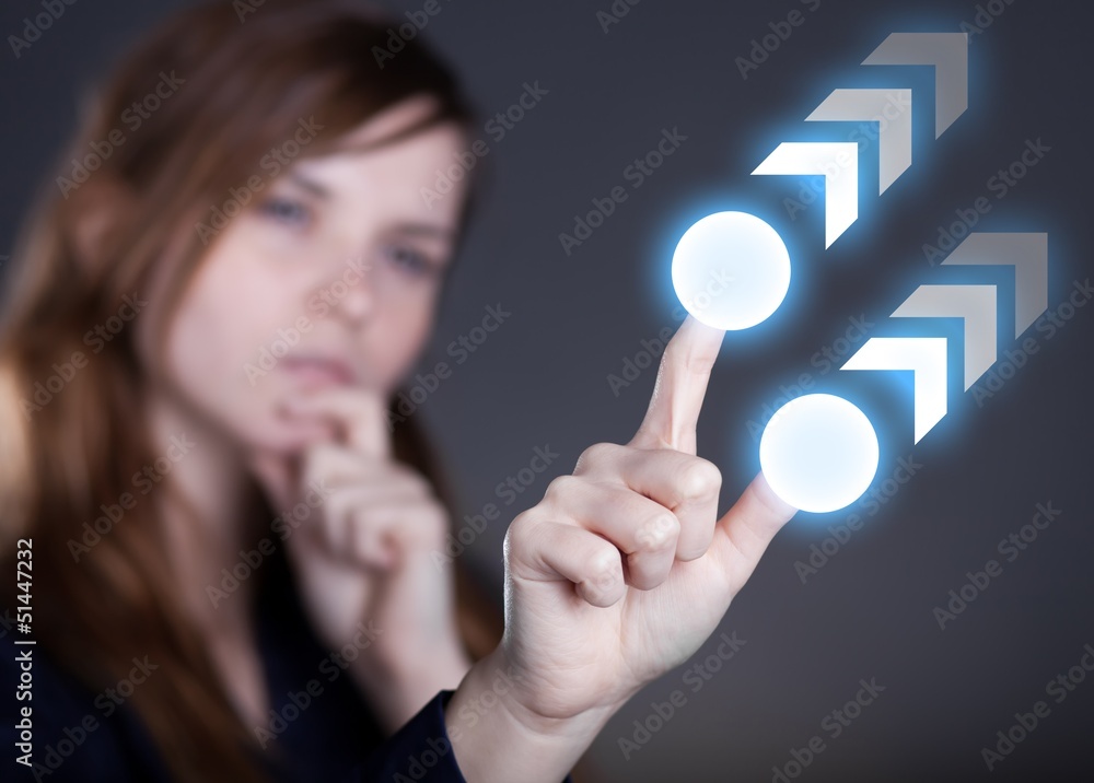 Woman's hand and two finger on touch screen Woman's hand and two finger on touch screen