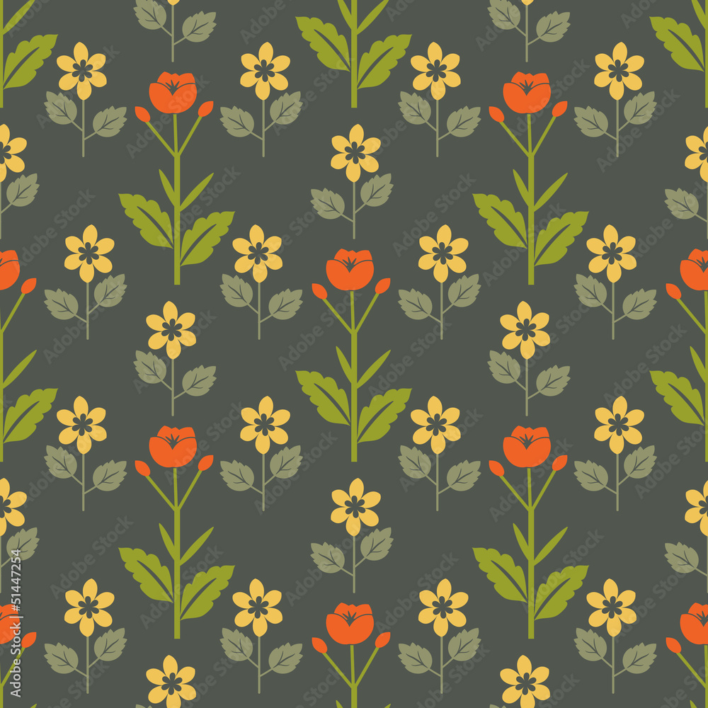 Obraz premium Seamless red and yellow flower pattern