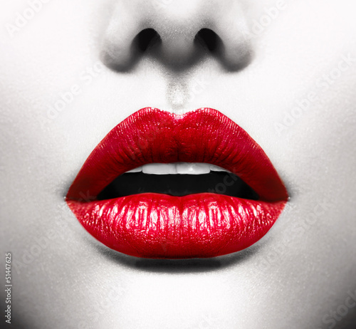 Sexy Lips. Conceptual Image with Vivid Red Open Mouth