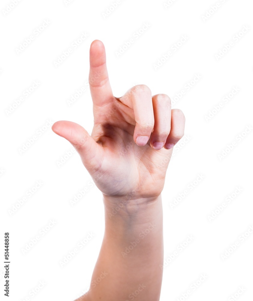 Woman's hand with finger, isolated on white Woman's hand with finger, isolated on white