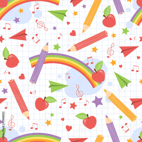Back to school . Colorful childish seamless pattern.