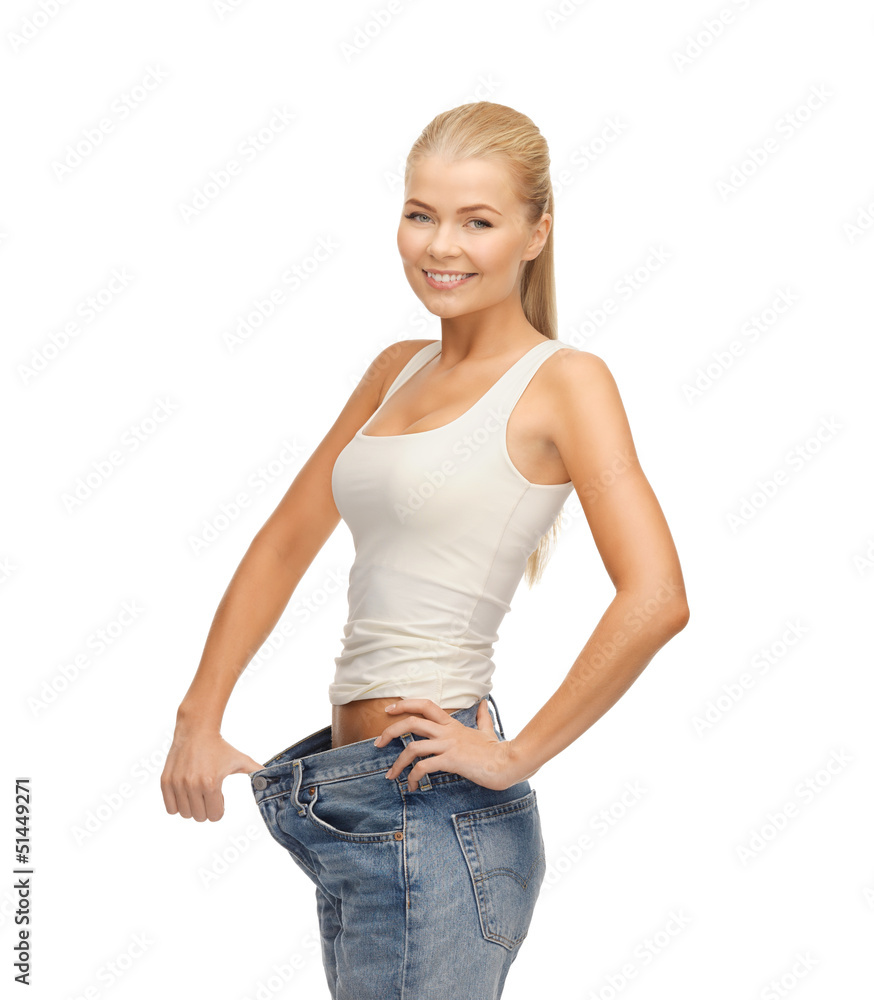 sporty woman showing big pants sporty woman showing big pants