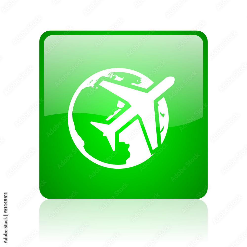 travel green square web glossy icon travel green square web glossy icon