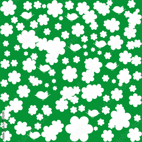 Floral seamless pattern with birds