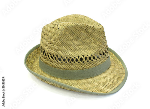 Yellow straw hat on a white background