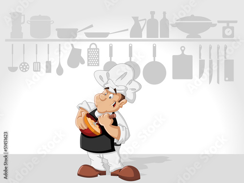 Chef man cooking delicious meal in restaurant kitchen