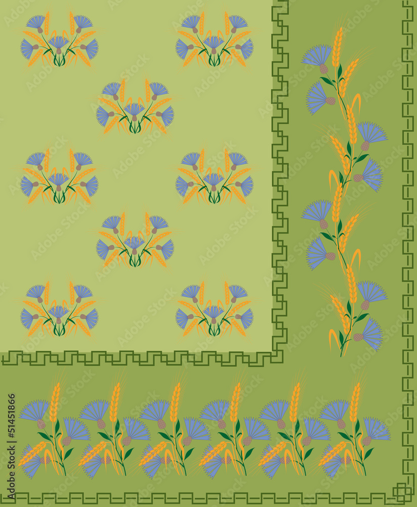 Ornament of cornflowers and ears Ornament of cornflowers and ears